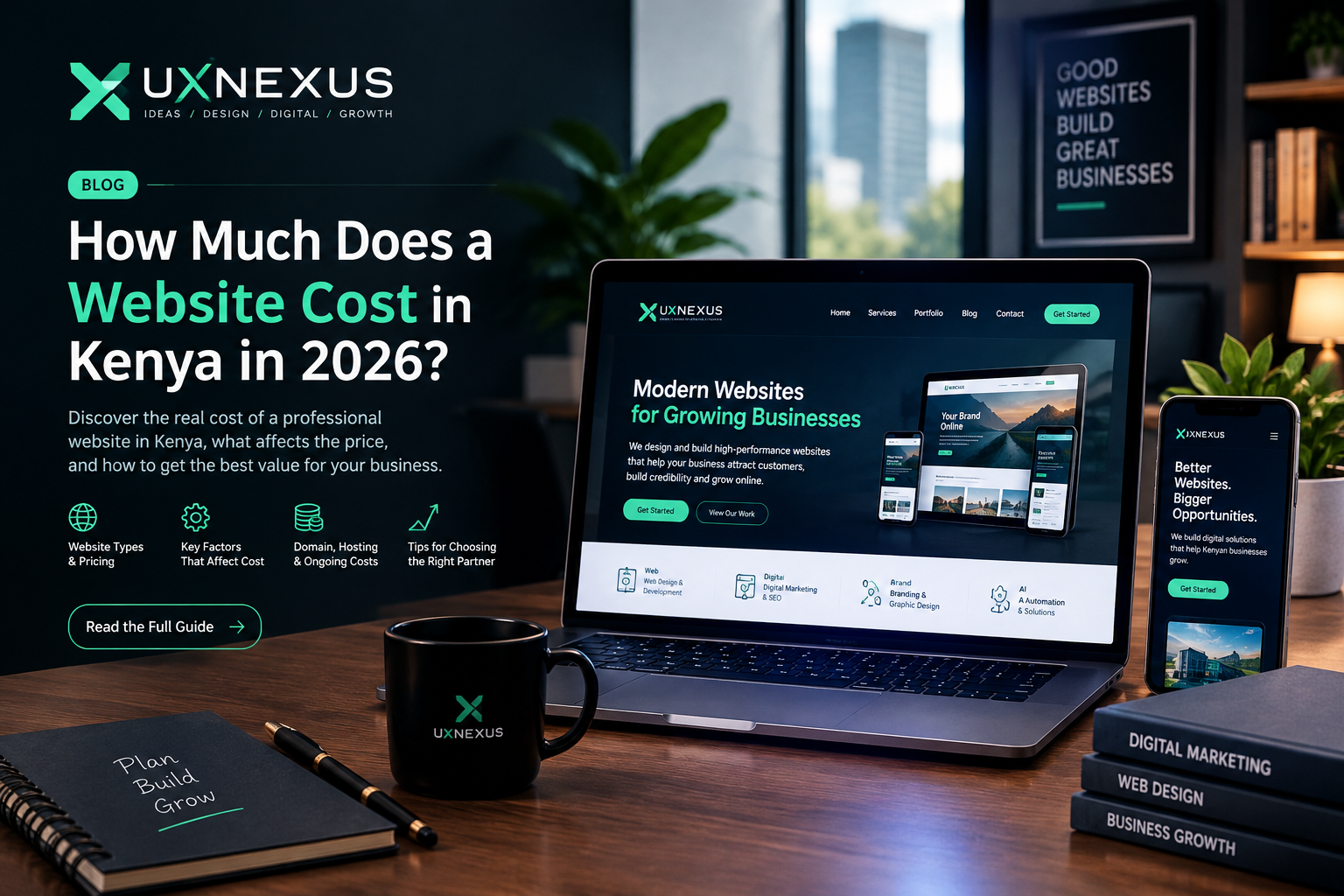 Professional website design and development illustration showing website costs in Kenya in 2026